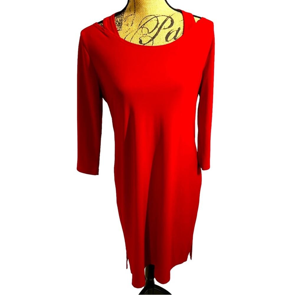 Clara SunWoo Red Racerback Illusion 3/4” Sleeves Dress, Size Small